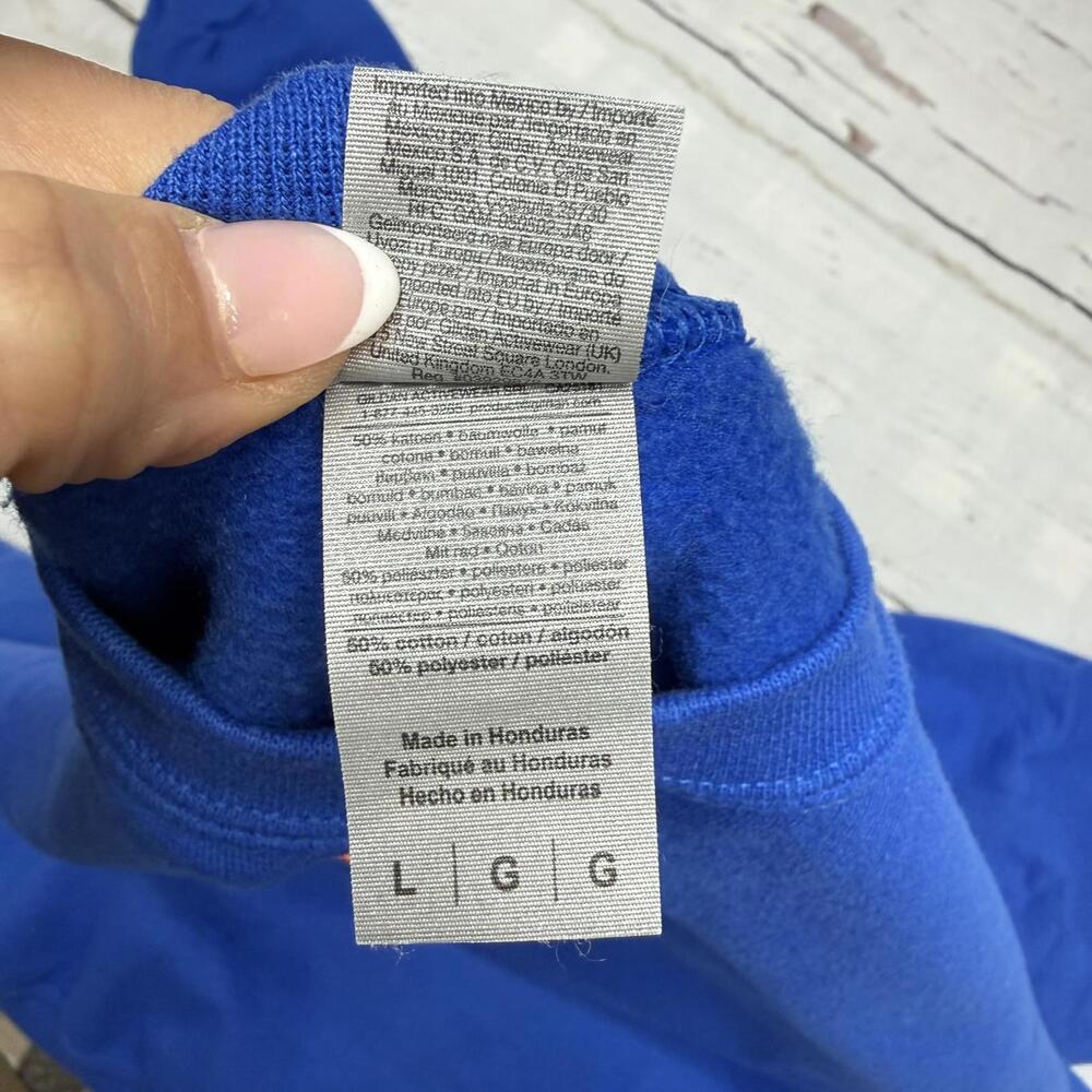 Gildan Heavy Blend‎ Embroidered Smiley Crewneck Blue L Y2K Cozy - Picture 5 of 8